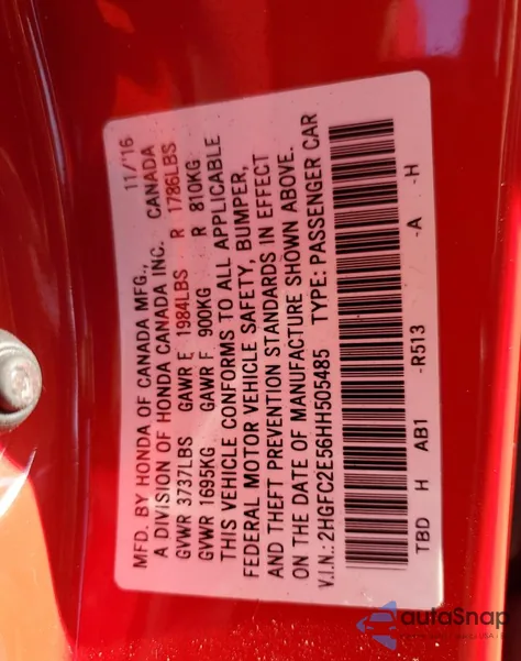 2017 Honda Civic Lx from USA, damaged, VIN 2HGFC2E56HH505485